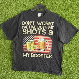 Mens Don't Worry Shots and Booster Graphic Black T-Shirt‎ XL